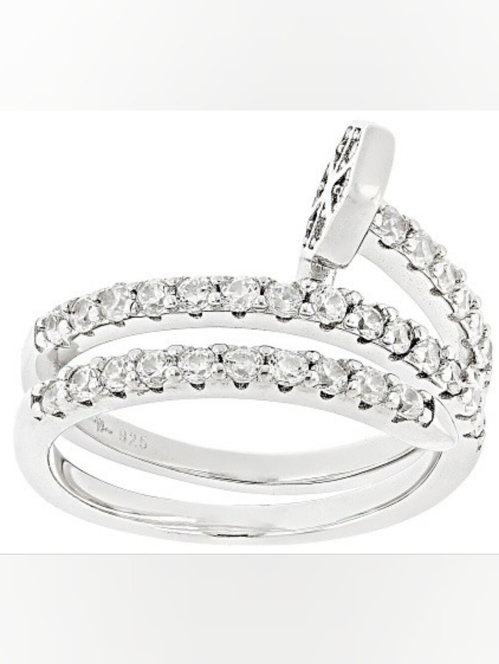 NWT Sterling Silver 925 Wrap Triple Band Cubic Zirconia Nail Ring Size 5 To 5.5